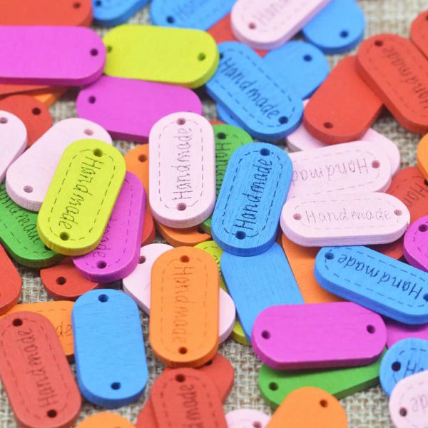 Kalaso 50pcs tags de etiqueta artesanal Botões de madeira de vestes de vestes