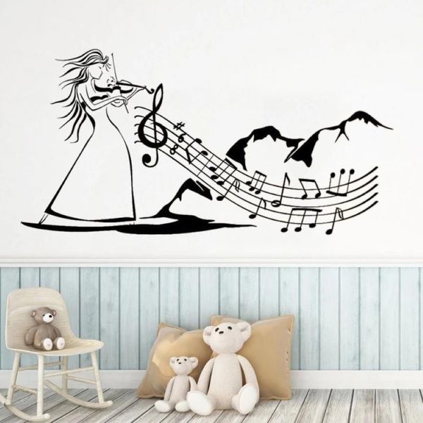 Наклейки на стенах пишечные спальни, фрески, декор водонепроницаемый народная музыка скрипичное музыкальное искусство Женщина украшение DW7865256B