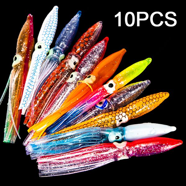 10pcs Luas macias Saias de lula de 8cm Isca artificial de borracha isca Octopus Wobblers Tuna Kingfishfish peixe marlin isca de marlin