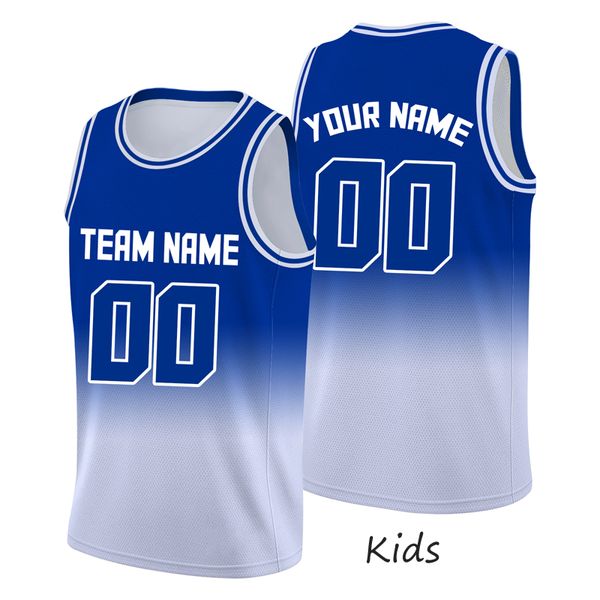 Gradyan Mavi Kırmızı Kids Basketbol Forması Özel Adı Team Sesli Erkek Spor Eğitim Tankı Top Basketbol T-Shirt Giyim