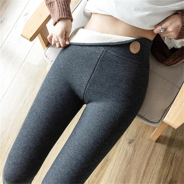 Frauenhose Lammfleisch Fleece Leggings warme Winter hohe Taille innen und außen mit Taschen mit Taschen