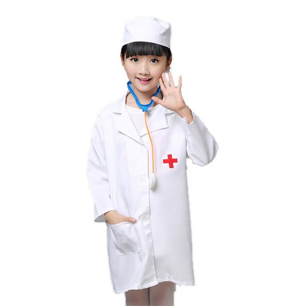 2022 Kindertag Geschenk Doktor Krankenschwester Cosplay Kostüm Halloween Fancy Party Coat Jungen Mädchen weiße Robe Langarm Krankenschwester Uniform