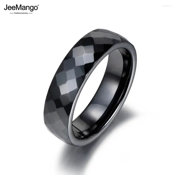 Anéis de casamento Jeemango Trendy Black White Cutting Ceramics Jewelry Engagement clássico para mulheres Annaux anilos jr18014