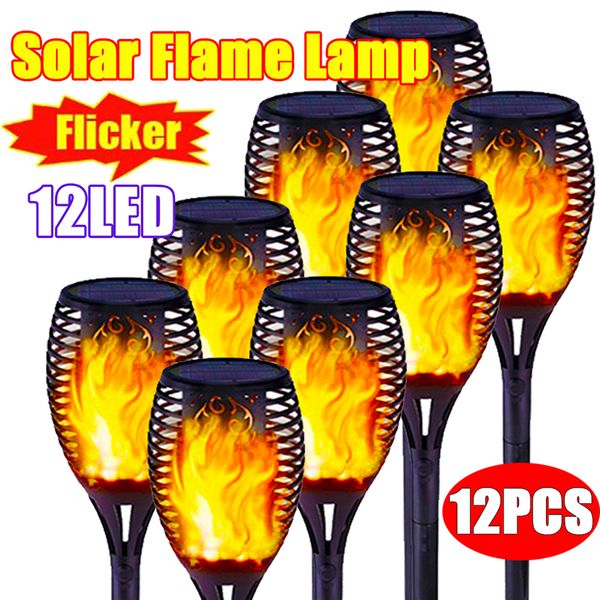 1-12 pezzi da 12 pezzi di fiamma solare da 12 pezzi lampada sfarfalzante lampada da giardino a led solare lampada da giardino per arredamento paesaggistico per terrazza esterna