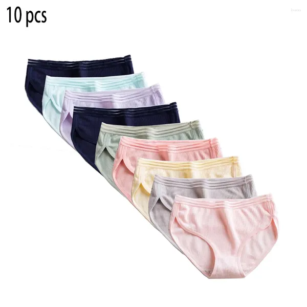 Calcinha feminina 10pcs algodão meninas impressas respiráveis tamanho de índice de tamanho grande Anti-Bactérias Underpants