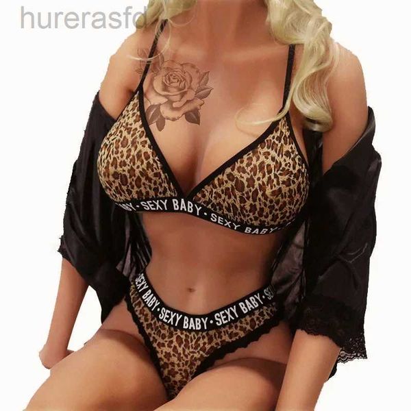 BRAS Hot Sale Sexy Spaghetti -Gurt BH und Slip Set Leopard Print Spitze drei Punkte sexy Dessous BH Set Frauen Rückenlose Unterwäsche 240410