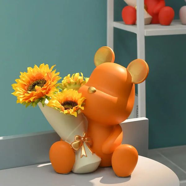Оранжевый медведь цветочные ваза украшения гостиная винодельческая шкаф