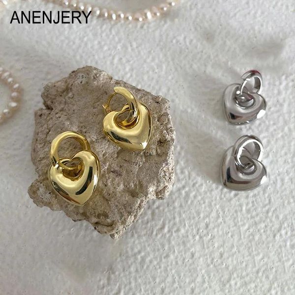 Brincos de argola Anenjery Removável amor coração para mulheres design requintado fivela de orelha Huggies Jóias de festa de cor de prata dourada