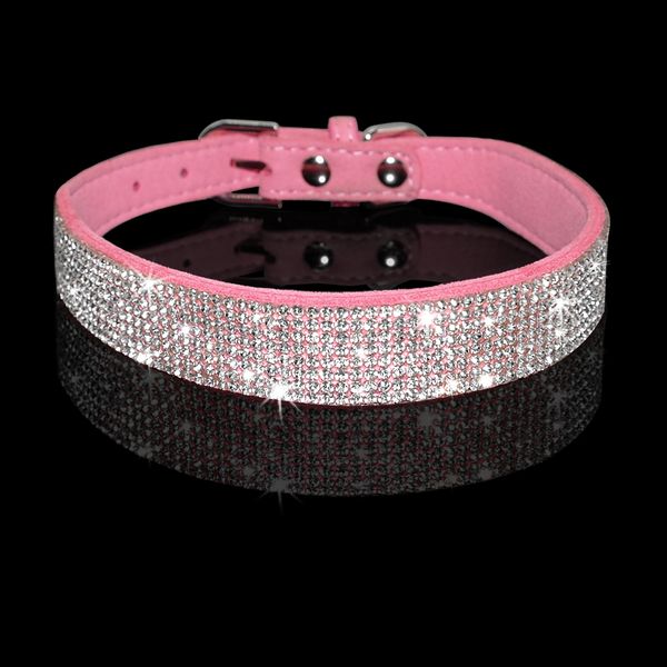 Rhinestone Dog Cat Collar Suede Leather Puppy Cats Golit