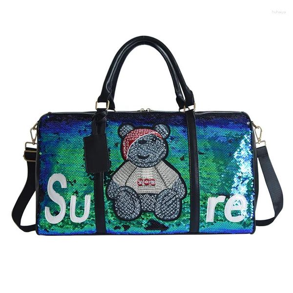 Duffel Bags Custom größere Kapazität Duffle Bag Cartoon Freizeit Pailletten Leder PU Travel mit Schuhenfach und nasse Tasche für Frauen