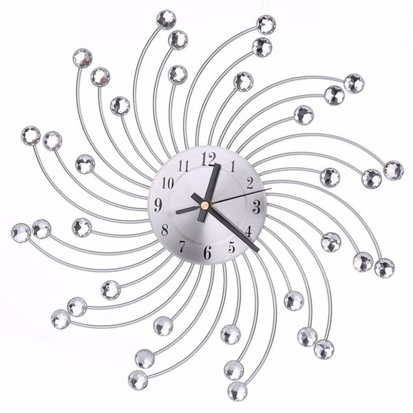 Hochwertige 3D -Diamanten Blumen Metall Wanduhr Europa Stille schillernde Wand Uhr für Wohnzimmer Home Office Dekor C42226V