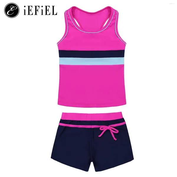 Frauen Badebekleidung Little Girls Sommer zweiteiliger Racerback -Tanktops mit Boyshort Kinder Tankini Badeanzüge Badeanzug