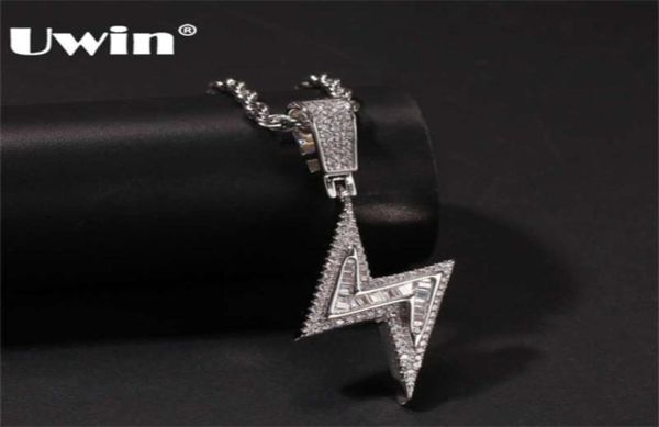 Uwin Silber Farbe Eced Bolt Halsketten Mode CZ Anhänger Blitzanhänger Schmuck Herren HipHop -Ketten Drop 2109295353577