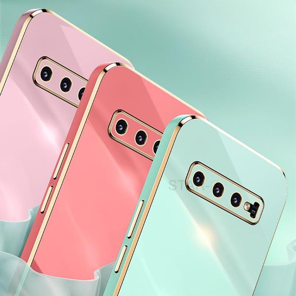 Placting Square Ring Hold Stand Case del telefono acceso per Samsung Galaxy S10 Plus S10Plus S 10 Copertina in silicone morbida in oro di lusso