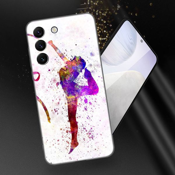 Живопись Girl Sport Gymnastic Phone Case для Samsung Galaxy S21 S20 FE S22 Ultra S10 Lite S9 S8 Plus S10E S7 Edge Black Cover