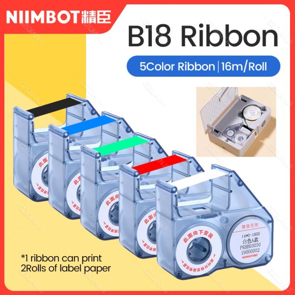 Impressora Impressora Ribbon Branco Preto Verde Azul Verde 16 metros por rolo para Niimbot B18 Rótulo Mini Impressora Mini