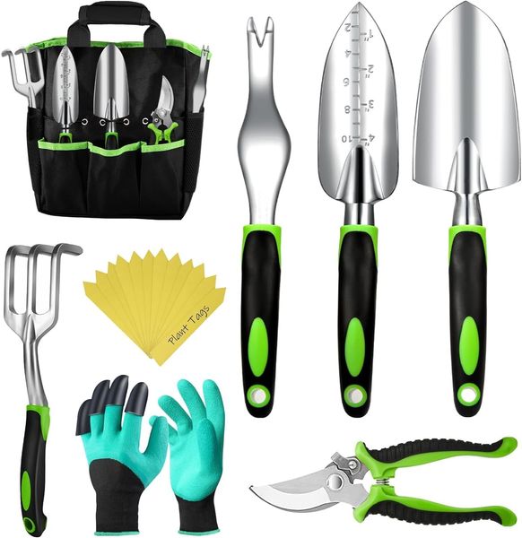 Set di strumenti - Regali di forniture di giardinaggio durevoli per donne uomini o papà |Il kit ergonomico per gli strumenti manuali del giardinaggio comprende weeder, potarde, trapianter