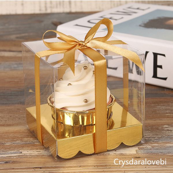 12/24/48pcs/Los Großhandel und Einzelhandel Transparent PVC Cake Box Cookie Single Cupcake Box 9*9*9 cm