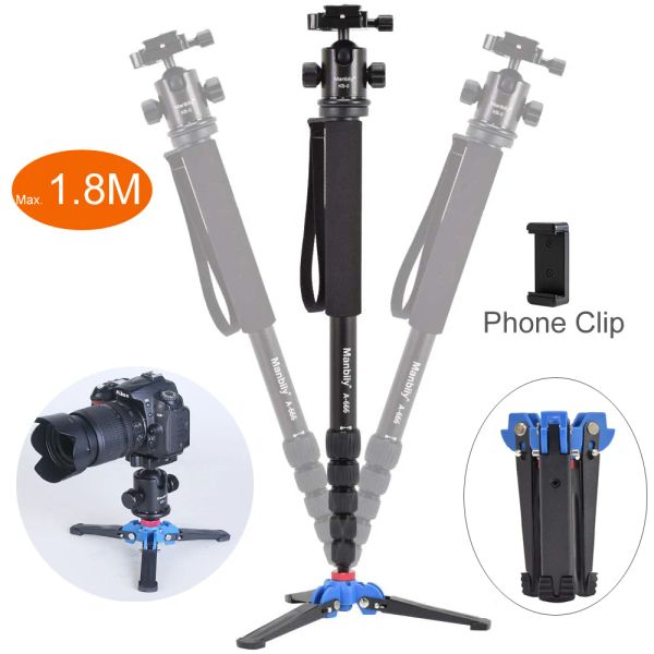 Monopods Manbily A666 Profesyonel Taşınabilir Seyahat DSLR Kamera Monopod Tripod Stand KB0 Ballhead M2 Stand Base Maks Yükseklik 1.8m