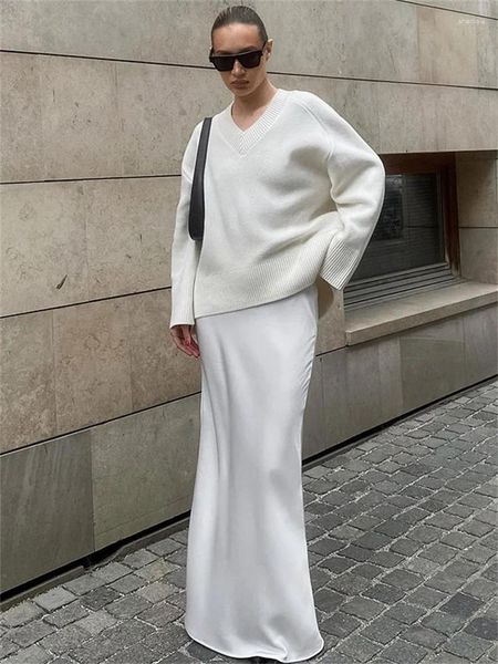 Röcke werfen hohe Taille solide elegante lange Rock Frauen Satin Fashion Reißverschluss Patchwork Y2K Maxi Casual Summer