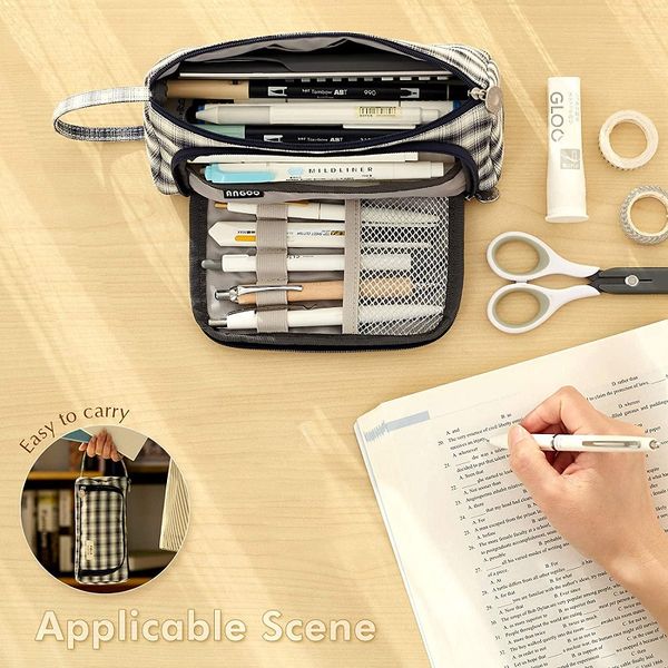 Organizzatore di articoli di cartoleria reticolo di grande capacità Caschetto a matita British Handhold Pen Bag Gift per scuola adolescente Boy Plaid