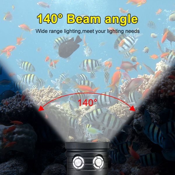 Flashlight di immersione a LED professionale 18000LM Torcia tattica tattica IPX8 Abba lo sguardo impermeabile Luce di riempimento rosso bianco blu bianco