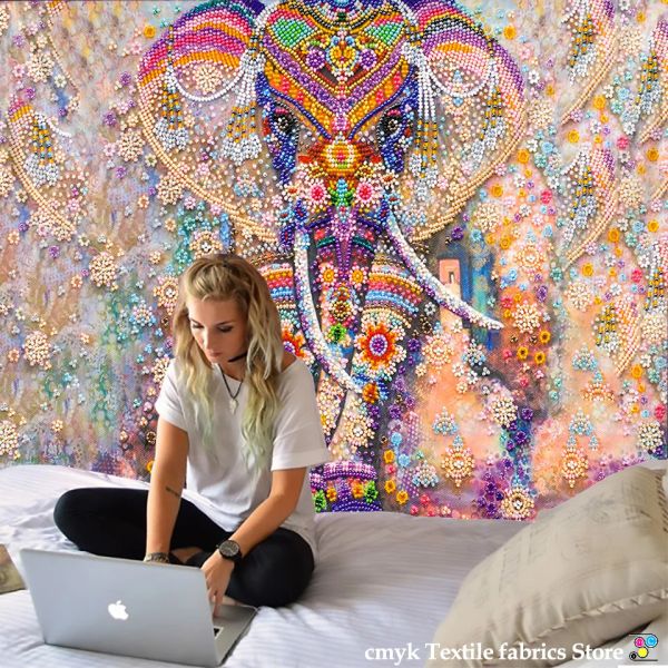 Красочный жемчужный слон гобелен 3D мозаичный стиль хиппи бохо, стена, мандала, коврик для гостиной, декор гостиной
