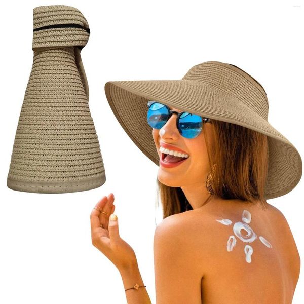 Chapéus largos de abrangência no verão feminino rolável dobrável Top -chapéu vazio protetora solar Sol Soll Rim Sunvisor