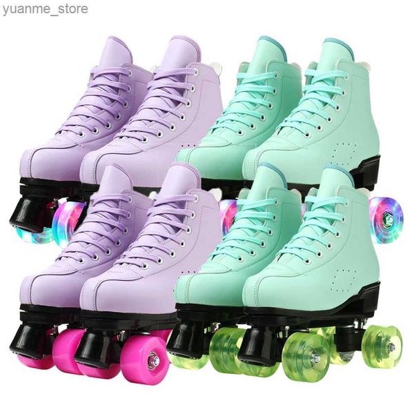 Inline Roller Skates Quad 4 Räder Rollschuhe Skates Schuhe Mikrofaser Leder PU Erwachsene Frauen Unisex Skating Slide Sport Blitzrad Trainingschuhe Y240410