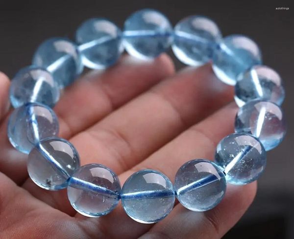 Pedras preciosas soltas R120-R144 Yuemannhong Natural Aquamarine Bracelet Blue Gem Crystal Beads