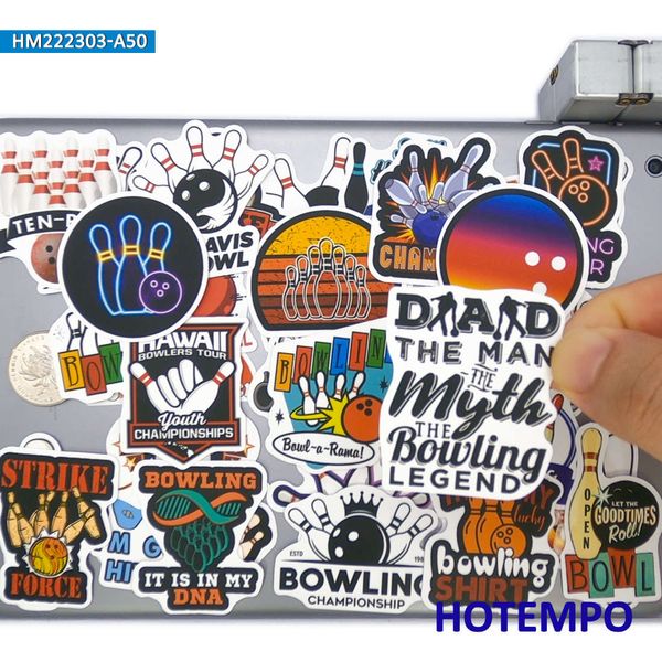 50pcs engraçados slogan de boliche retro esportivo esportivo adesivos de bola para notebooks laptop skateboard bike decals de carro