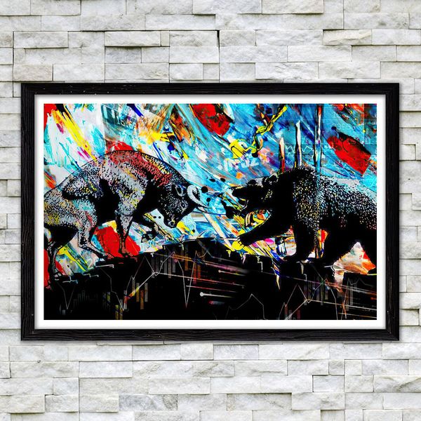 Graffiti Bear vs Bull Wall Art Decor poster e stampe Acqueretto animali divertenti dipinto di tela per soggiorno murale cuadros