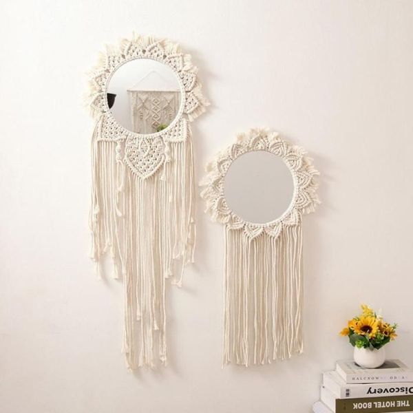 Spiegel 100 80 cm Wanddekoration Hanging Spiegel Makrame handgefertigtes Wandteppichbauernhaus für Home258t