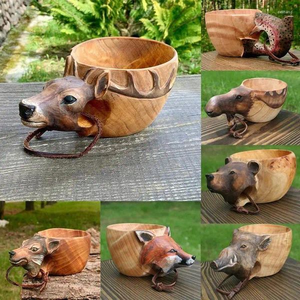 Tazze animali animali di legno animale immagine immagine portatile campeggio in legno bere tazza regalo