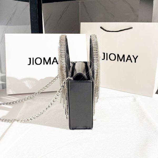 Jiomay Bolsa de designer de luxo brilhante de shiny saco de luxo 2023 Mulheres Purse de Tassel Crystal Lady Black Tote Tote Night Bag With Chain