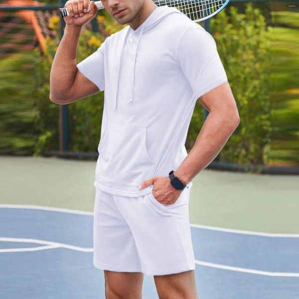 Мужские спортивные костюмы 2024 Мужские толстовок толстовок с коротким рукавом мужчина спортивная одежда. Служба с твердым цветом капюшона для мужского капюшона