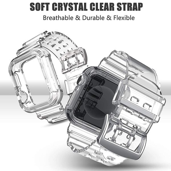 Bandas de silicone transparente da banda de relógios para a série Apple Watch Ser/6/5/4/3/2/1 Band masculino Men Men tira de pulseira de cristal 44mm 42mm 40mm 38mm