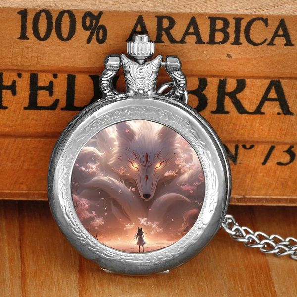 Pocket Watches Anime Genshin Glass Dome Quartz Assista Menino Menino Colar de prata Pingente Recurso redondo Reclista Relatada Acessórios para presentes