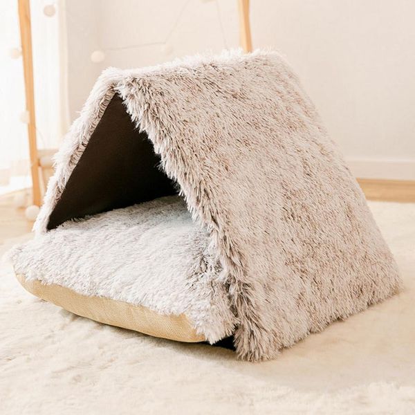 Cama de gato de gato de inverno Produtos de gato animais de estimação tenda de caverna aconchegante de pet -gato de gato de gato quente cesta de animais de estimação tenda de gato dobrável