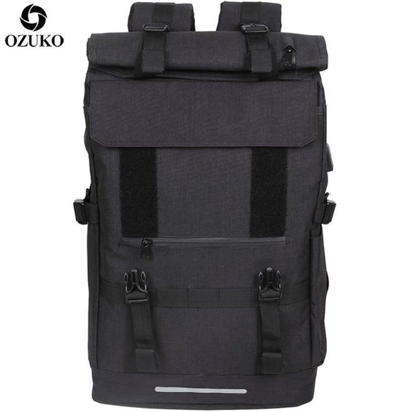 Ozuko 40l de grande capacidade Travel Mackpacks Men Backpack de Carga USB para Viagem Multifuncional para Adolescentes Bolsa de Escola Male 211203224x