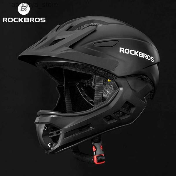 Caschi ciclistici Rockbros Helmet Bicyc Children Full Face Off-Road Bike Helmet Cycling Cycling In-Mold BreathAb Sports Safety Caps L48