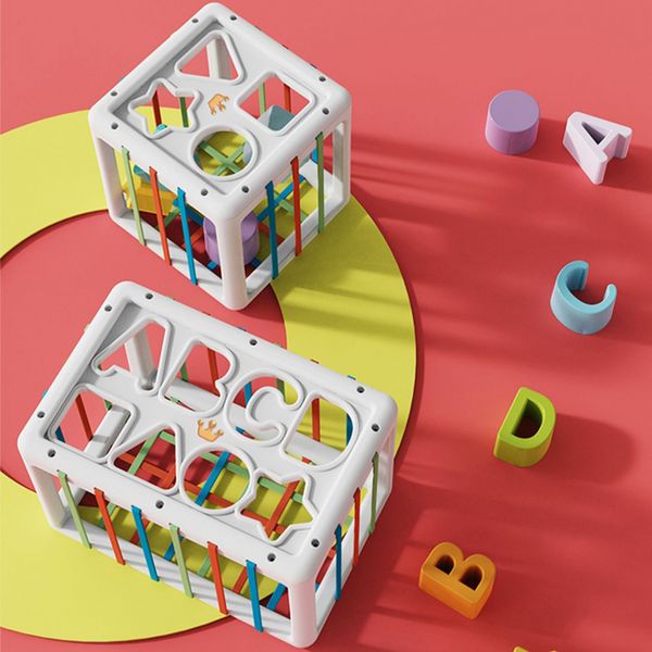 Babyform -Sortierung Spielzeug Montessori Bildungsspielzeug farbenfrohe sensorische Würfelspielzeug mit Gummibändern für Kinder Feinmotorik