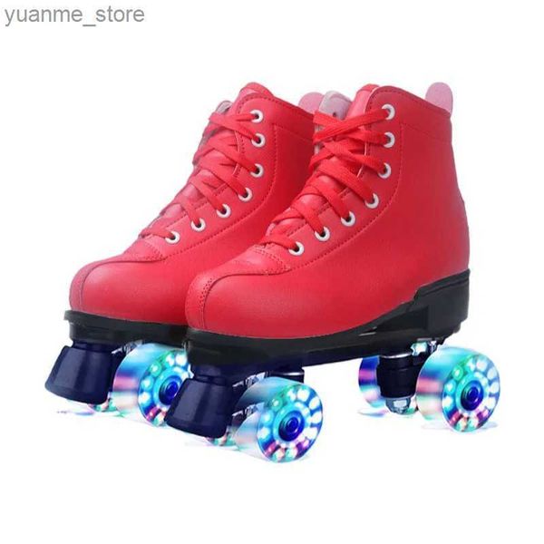 Sline Roller Paten Yanıp Solun Skate 4 Tekerlekler Ayakkabı Profesyonel Paten Yetişkin Çift Satır Silindir Ayakkabı UNISEX KAYDIRMA SPOR SPOR SAYFA KIRMIZI Y240410