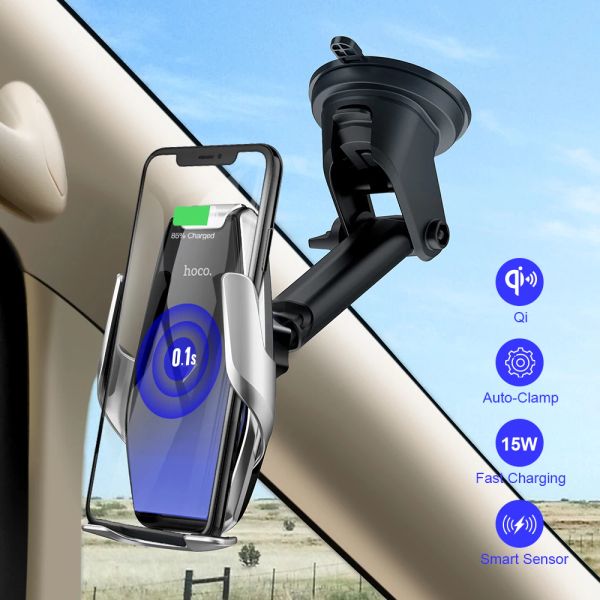 Ladegeräte hoco qi drahtloses Auto Ladegerät Automatische Infrarot -Clip AIR -Vent -Mount -Autohalter Glasoberfläche 15W schnelles Ladegerät für iPhone13