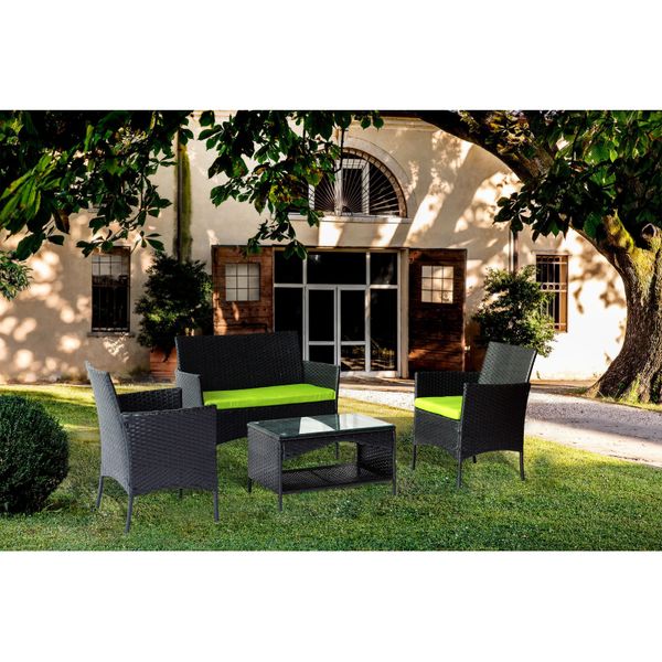 Terrassemöbel Set 4 Stücke im Freien Rattan Stuhl 1 Liebesflockensofa 2 Sessel 1 Couchtisch für Gartenhof, Pool oder Garten