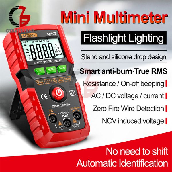 Dijital multimetre M107 LCD arkadan aydınlatmalı ekran DC AC Voltaj Kapasitans Ohm Diyot Hz Multimetro Voltaj Test Cihazı Voltmetre Ampermetre