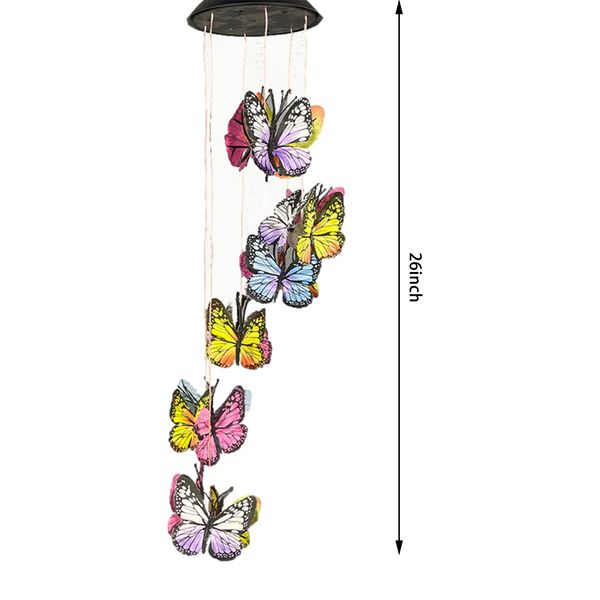 Cambiamento del colore Solar Power Wind Chime Crystal Butterfly Waterproof Outdoor Windchime Light for Patio Yard Garde Solar Lample Decor