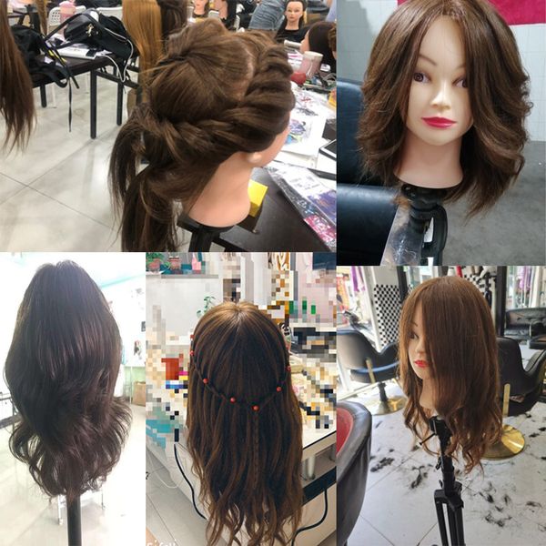 Testa di manichino con 65 cm 80% di allenamento per capelli umani Testa della testa della testa per esercitarsi Cosmetologia delle acconciature intrecciate con regalo gratuito