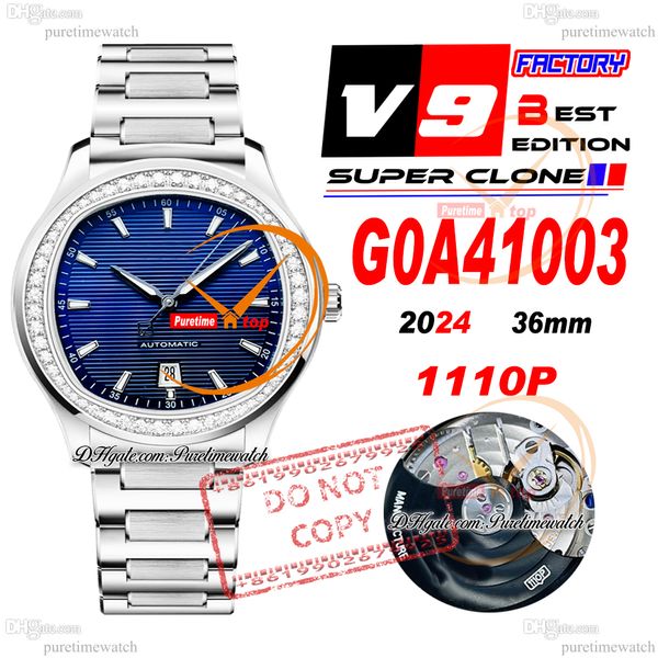 Polo Date G0A41003 Miyota M9015 Automatische Herren Watch V9F 42 Diamonds Lünette Blue Stick Dial Edelstahlarmband Super Edition Rein Edition Reloj Hombre Montre PTPG PTPG