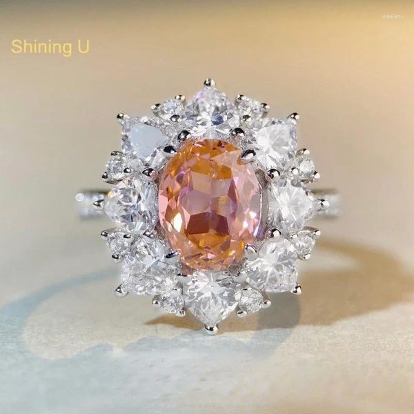 Clusterringe leuchten U S925 Silver Padparadscha Oval Edel Juwel Ring für Frauen Fine Schmuck Jubiläum